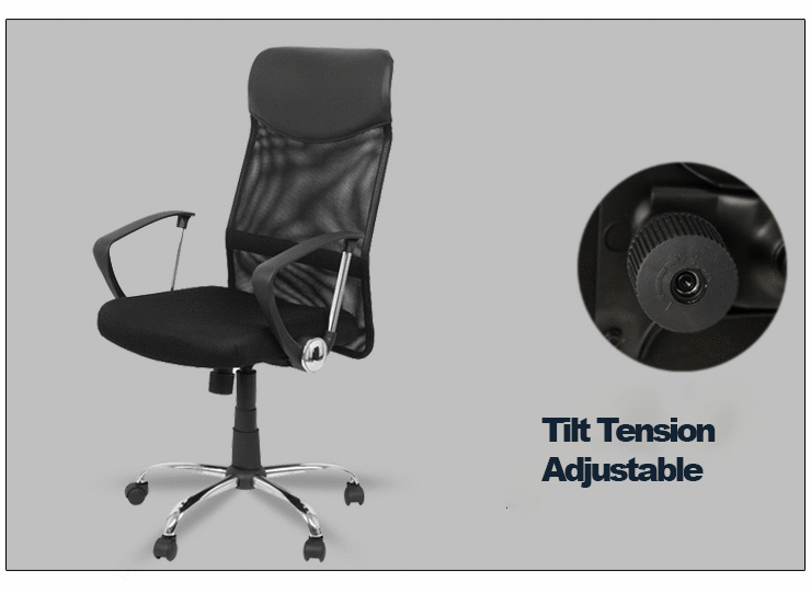 Adjustable Mesh Office Chair with Fixed Arms, High Back, Fabric Seat