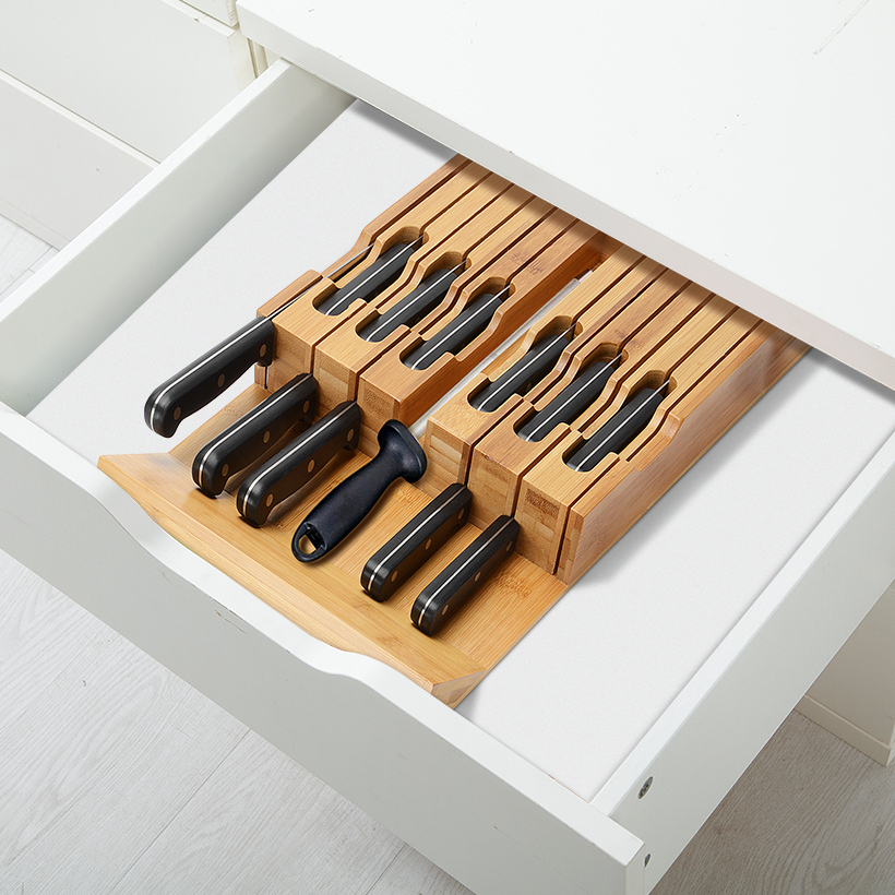 Bamboo InDrawer Knife Block Holds 12 Knives (Not Included) Without