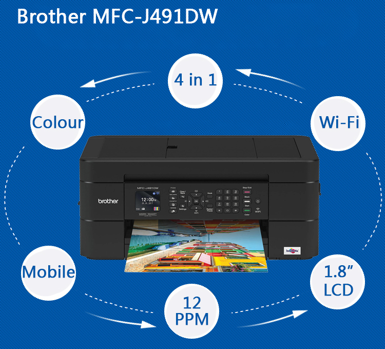 Brother MFCJ491DW Wireless AllinOne Colour Inkjet Printer (Replaces