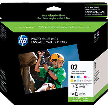 HP 02 Q7964AC Original Ink Cartridge Combo BK/C/M/Y/LC/LM + Photo Paper 150 Sheets 4 x 6 HP 02 Q7964AC Original Ink Cartridge Combo BK/C/M/Y/LC/LM + Photo Paper 150 Sheets 4 x 6