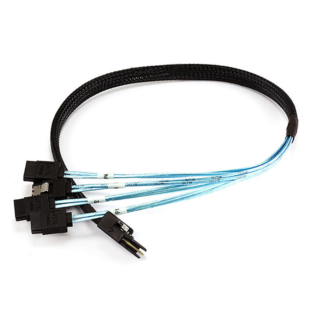 Internal Mini SAS 36pin (SFF-8087) Male w/Latch to SATA 7pin Female (x4) Forward Breakout Cable Internal Mini SAS 36pin (SFF-8087) Male w/Latch to SATA 7pin Female (x4) Forward Breakout Cable