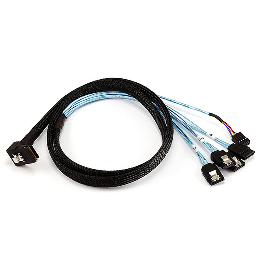1m 28AWG Internal Mini SAS 36pin (SFF-8087) Male (90 Degree) to SATA 7pin Female w/ Latch (x4) Forward Breakout Cable - Black - Monoprice 1m 28AWG Internal Mini SAS 36pin (SFF-8087) Male (90 Degree) to SATA 7pin Female w/ Latch (x4) Forward Breakout Cable - Black - Monoprice