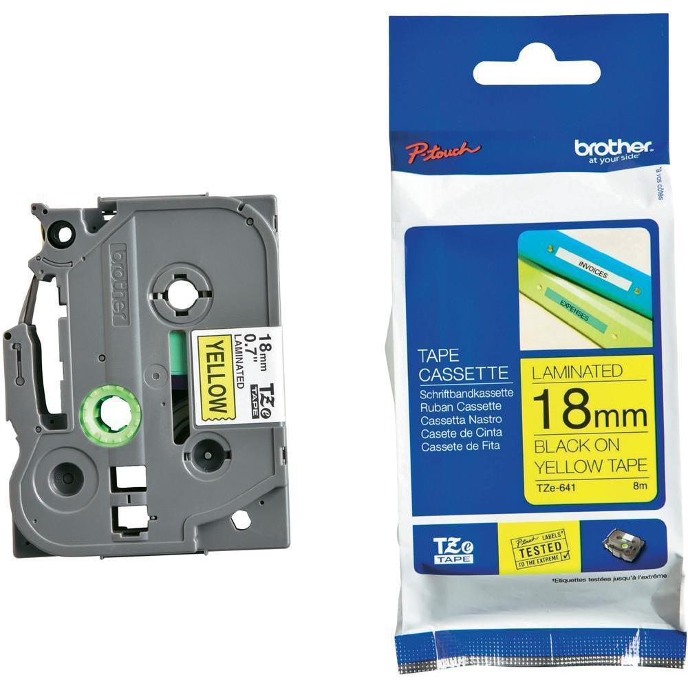 Brother TZE-641 Original Label Tape, 18mm (0.7"), Black on Yellow, Tape for P-Touch 8m (26.2 ft)