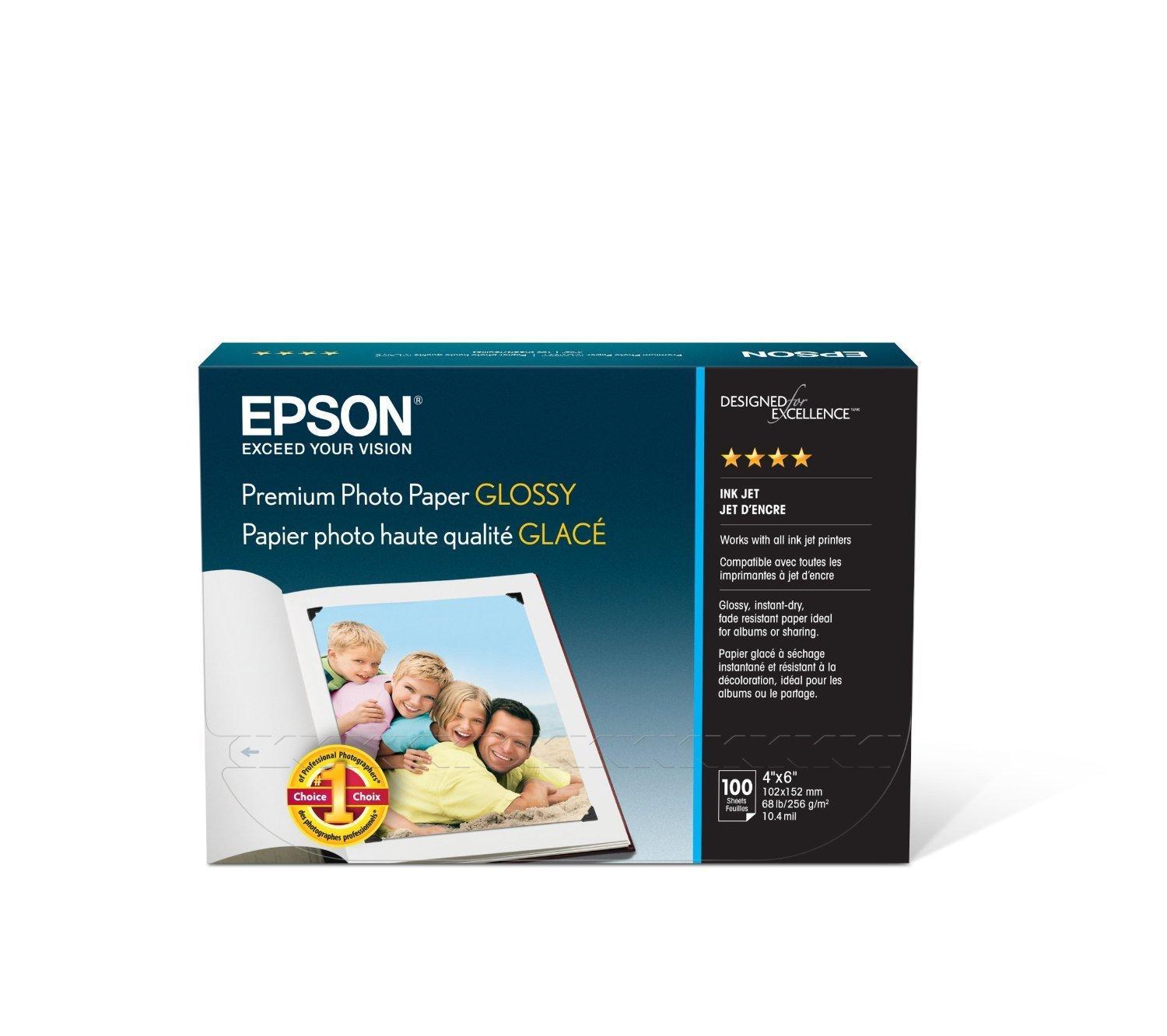 EPSON S041727 100 Sheets Premium Photo Paper, Glossy, 4" x 6"