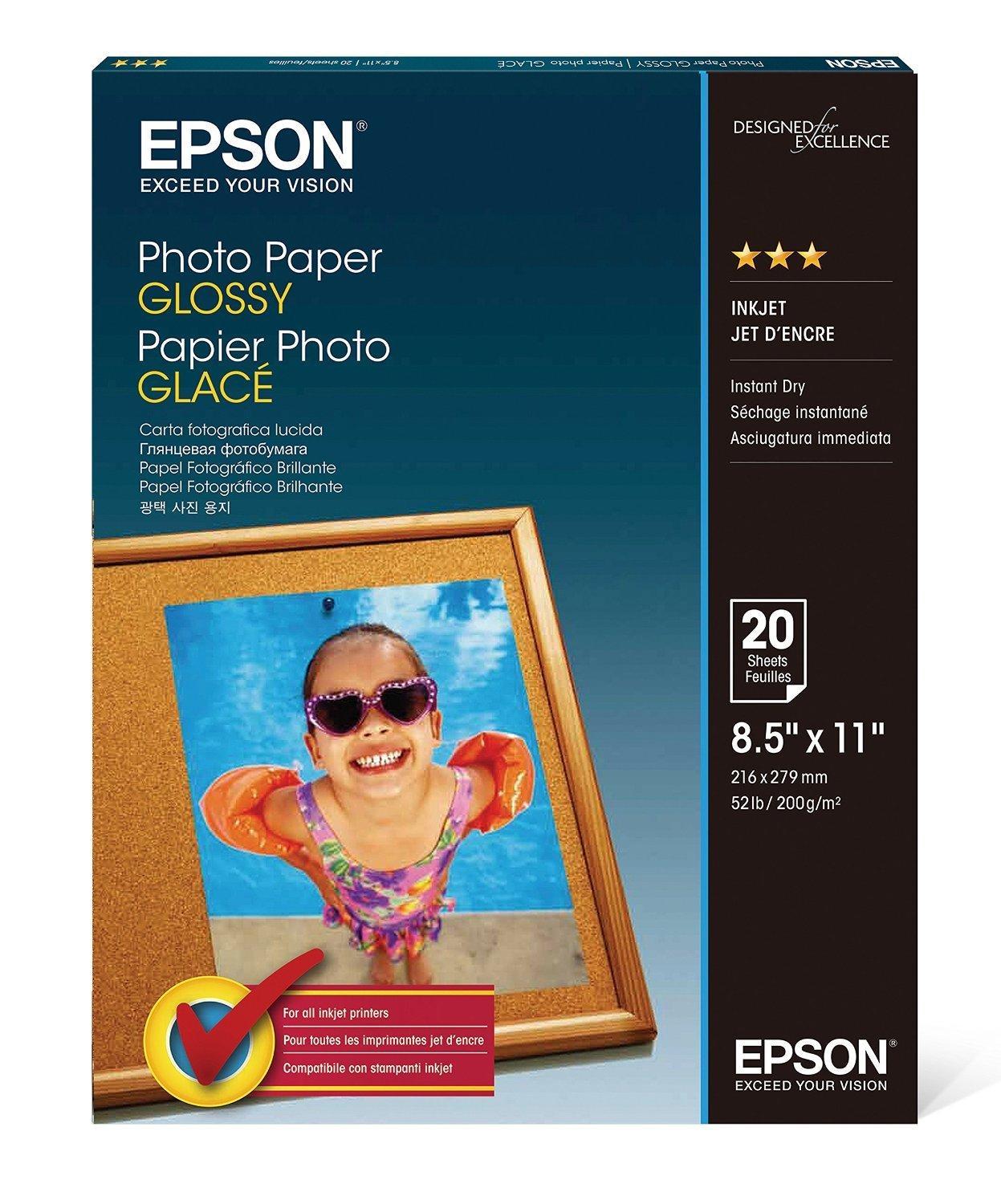 EPSON S041141 20 Sheets Photo Paper, Glossy, 8.5" x 11"