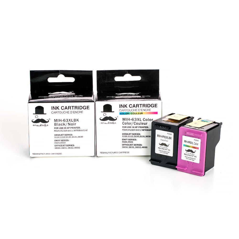 Moustache® Cartouche d'encre HP 63XL noire et couleur combo remanufacturé (haute capacité)
