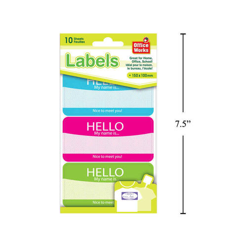o wks name tag labels hello 10 sheets 3 labels sheet