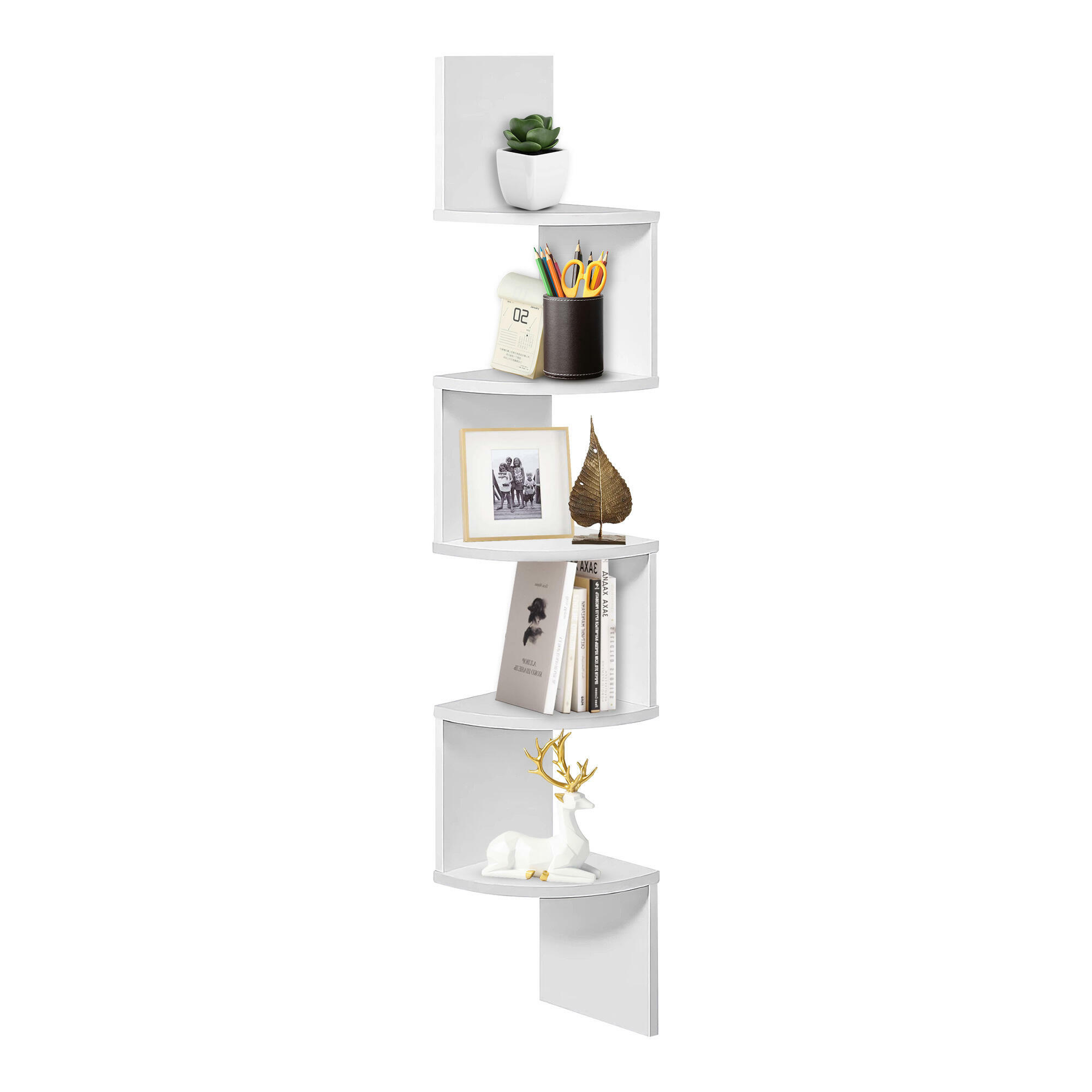 5-Tier Zigzag Floating Corner Shelf - Wall Mounted, Space-Saving Design - Moustache®