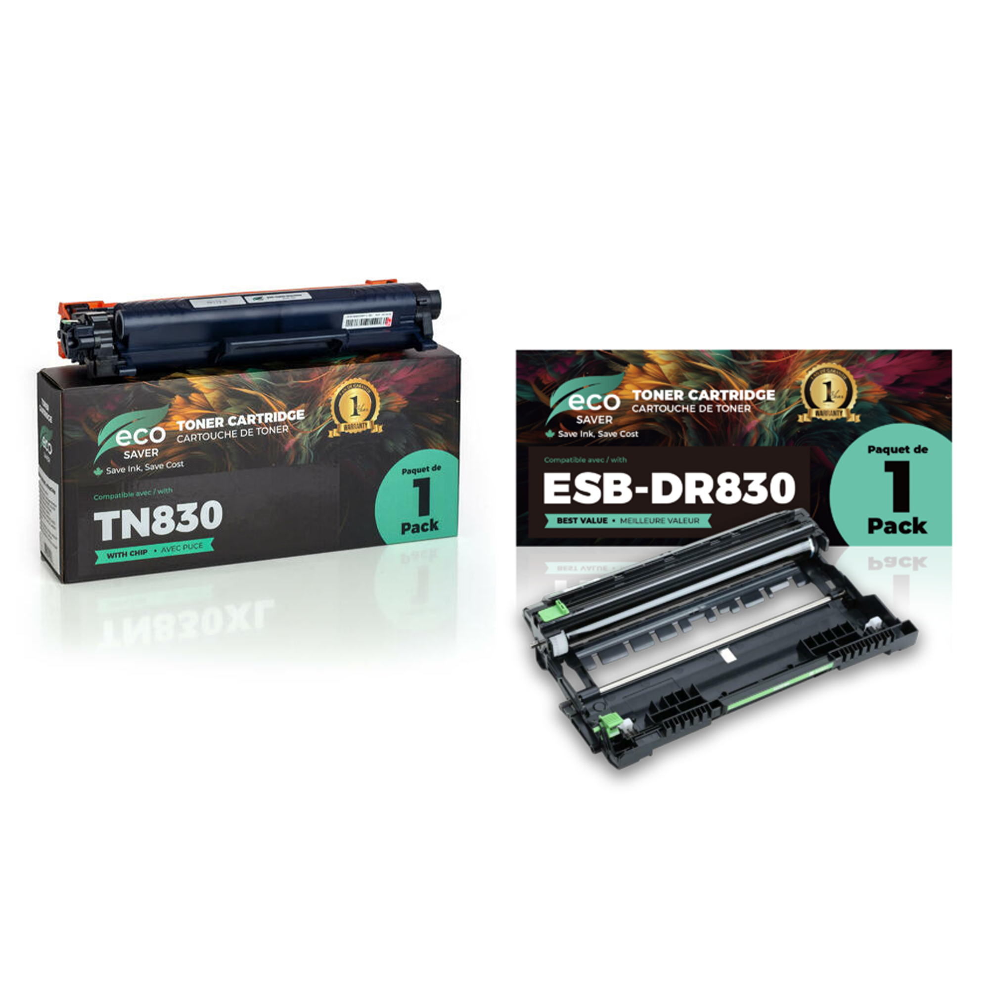 Brother TN830 DR830 Compatible Toner Cartridge and Drum Combo - With Chip - Eco-Saver