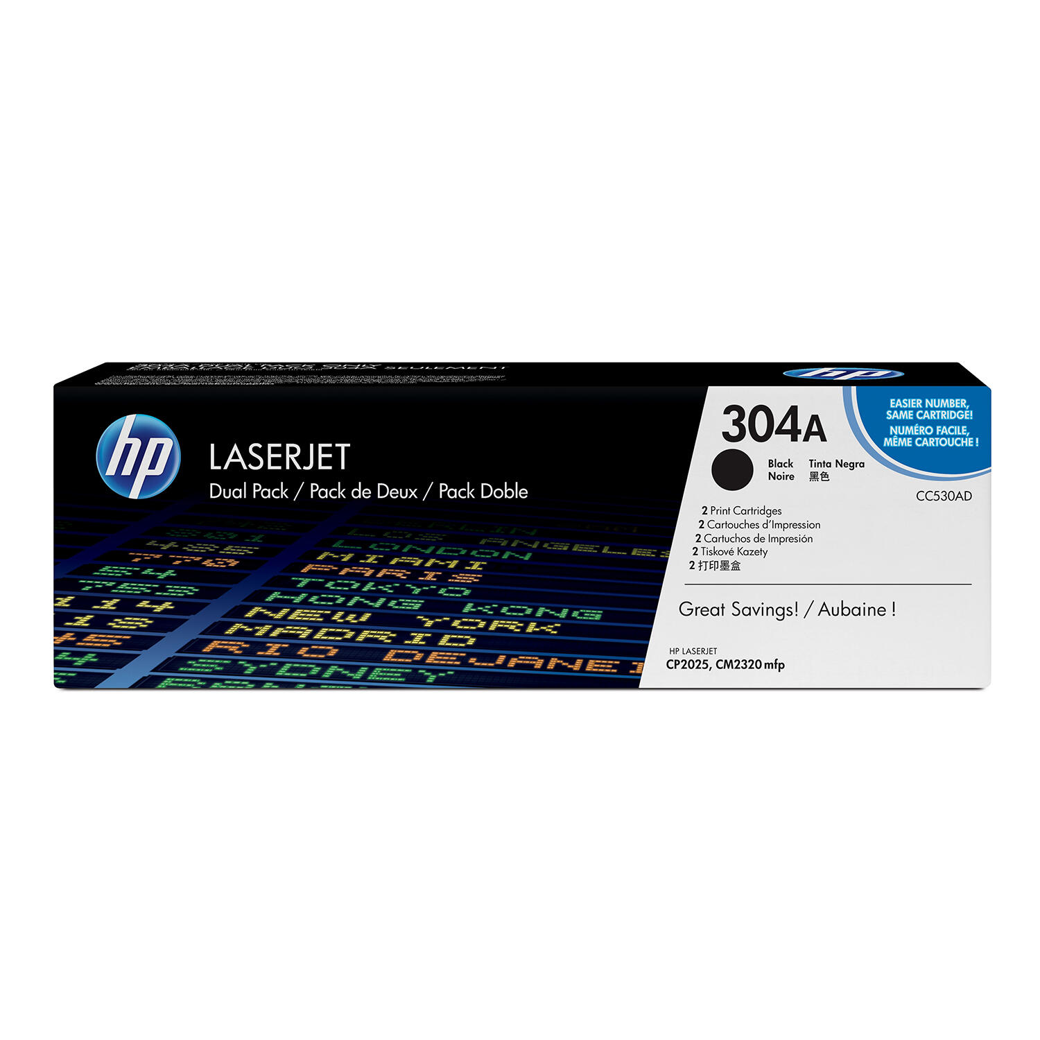 HP 304A CC530AD Original Black Toner Cartridge - 2/Pack