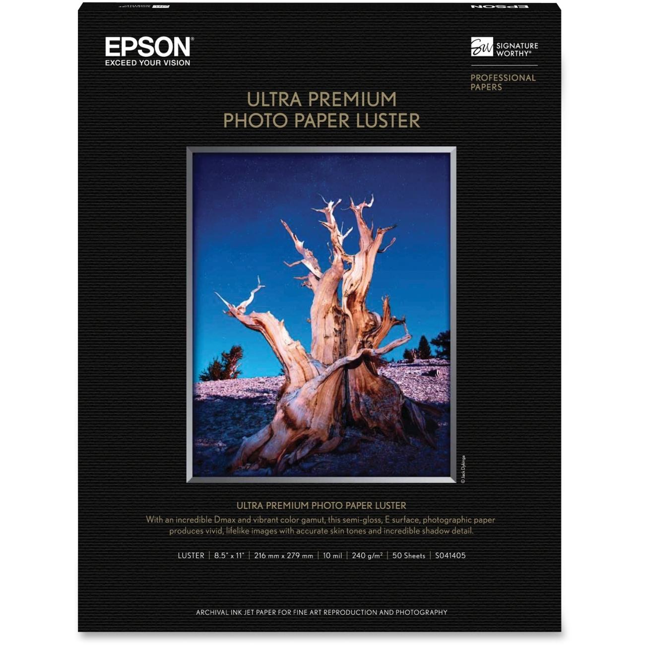 EPSON S041405 50 Sheets Ultra Premium Luster Photo Paper, 8.5" x 11"