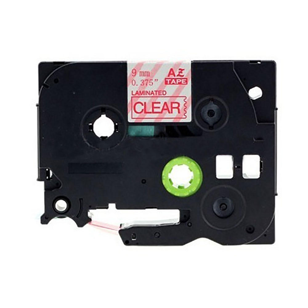 Brother TZe-122 Label Tape, 3/8 in x 26.2 ft (9mm x 8m), Red on Clear, Compatible