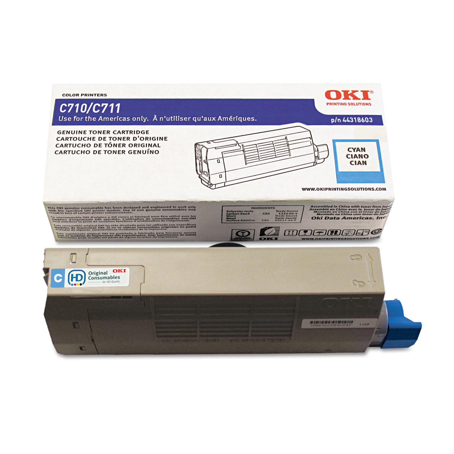 Okidata 44318603 Original Cyan Toner Cartridge for C711 Printer