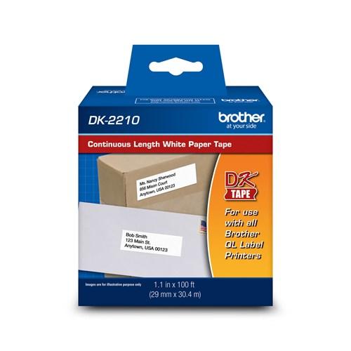 Brother Original DK-2210 Continuous Length Paper Tape, 1.1" x 100' (29 mm x 30.4 m), Black on White