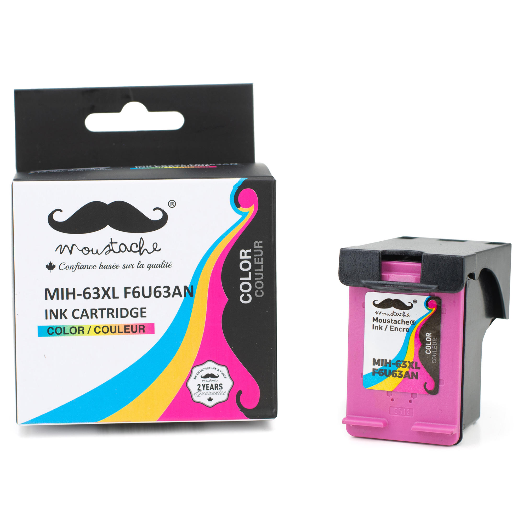 Remanufactured HP 63XL F6U63AN Tri-Color Ink Cartridge High Yield - Moustache®