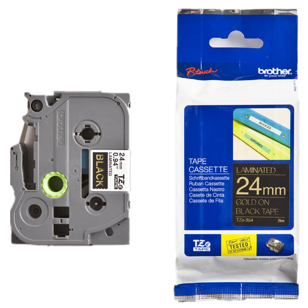 Brother TZe-354 Original Label Tape, 24mm (0.94''), Gold on Black