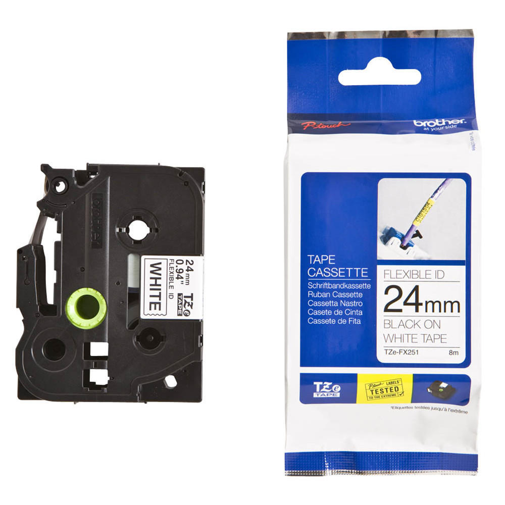 Brother TZe-FX251 Original P-Touch Label Tape, 24mm (0.94''), Black on White, Flexible ID