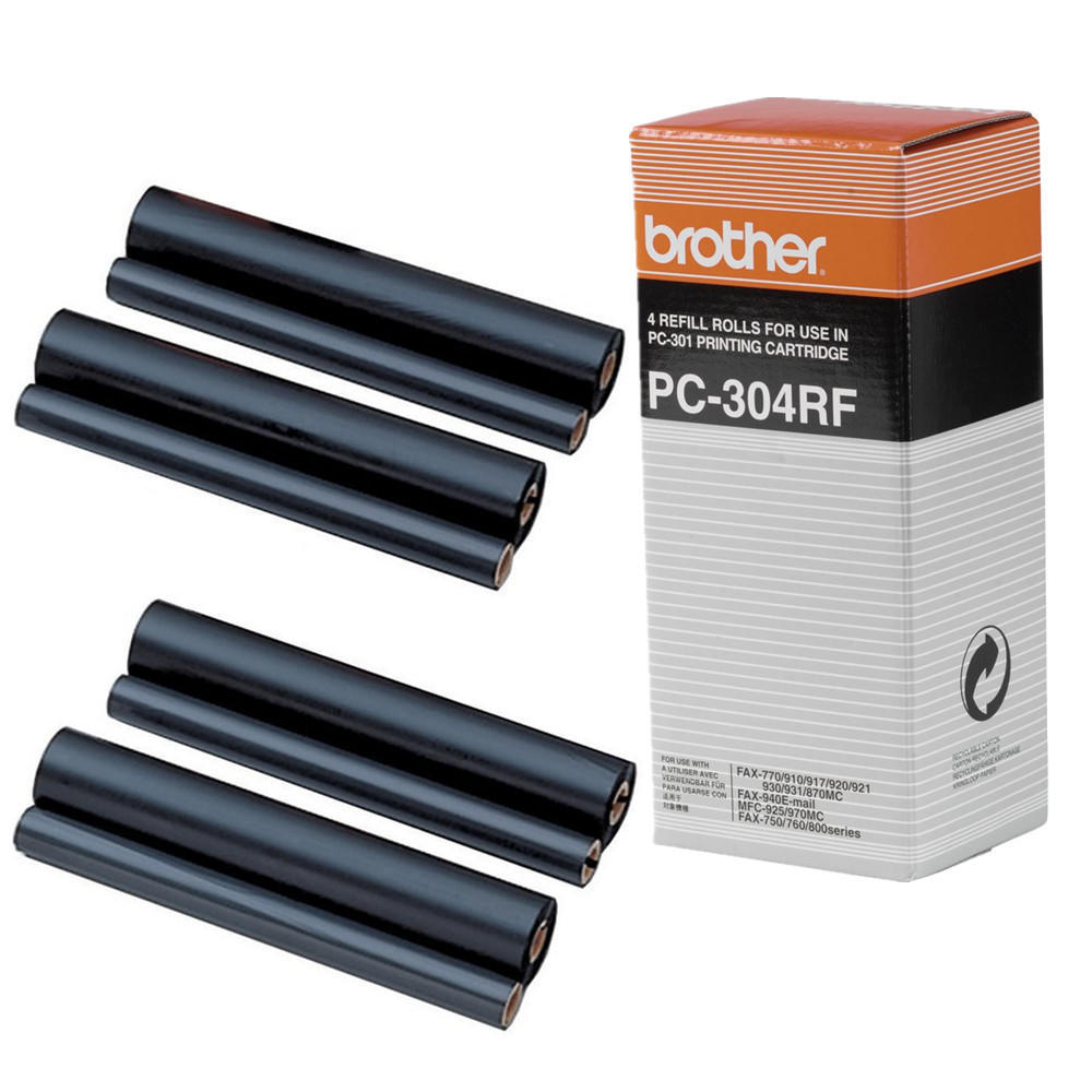 Brother PC-304RF Original Black Printer Thermal Fax Ribbon Rolls - 4/Pack Brother PC-304RF Original Black Printer Thermal Fax Ribbon Rolls - 4/Pack