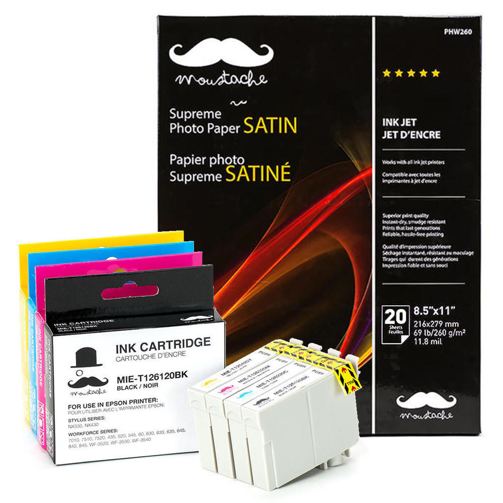 Epson T126 Compatible Ink cartridge Combo with Moustache® Photo Paper Satin