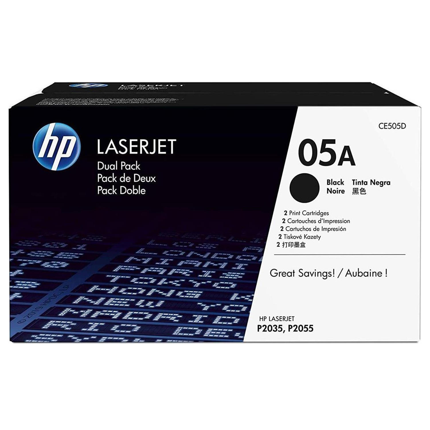 HP 05A CE505D Original Black Toner Cartridge - 2/Pack