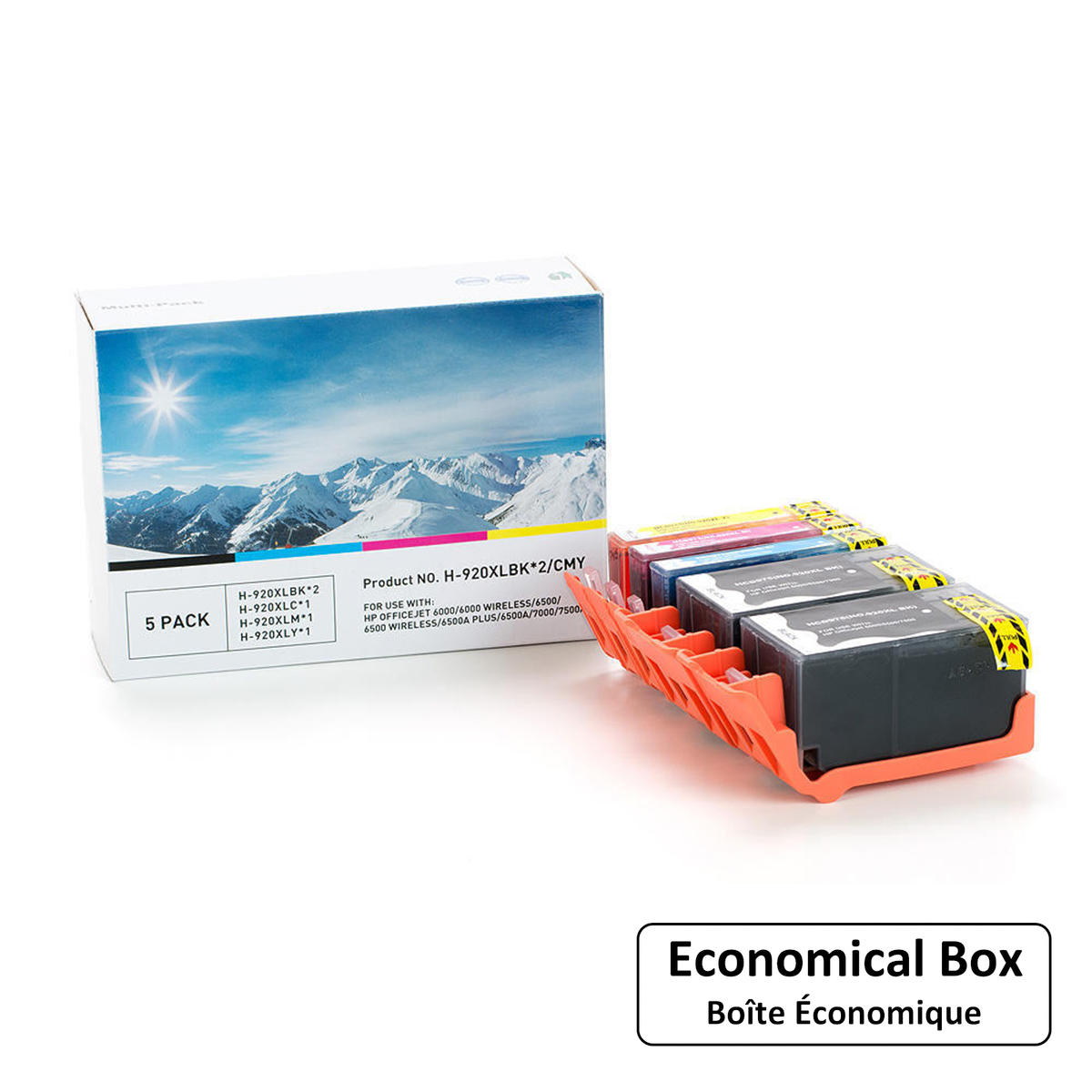 Compatible HP 920XL Ink Cartridge Combo High Yield BK/BK/C/M/Y - Economical Box