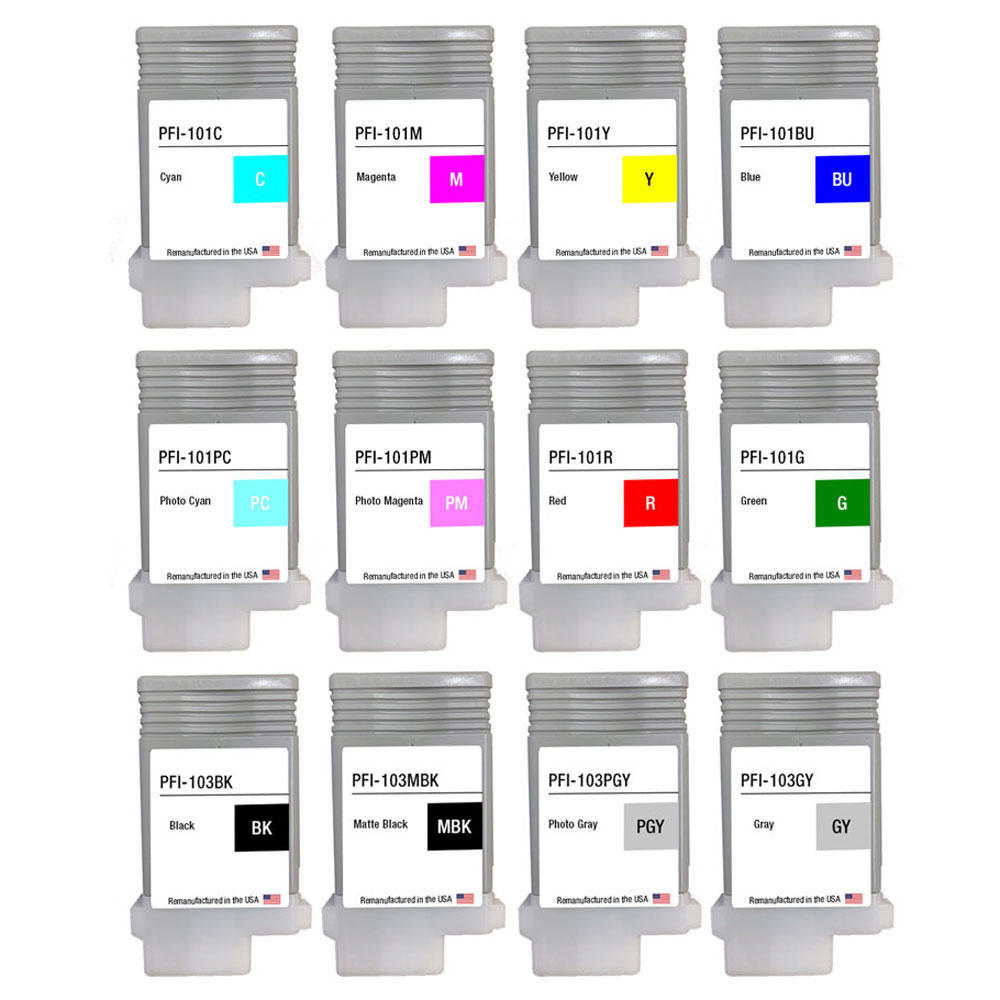 Canon PFI101 PFI103 Remanufactured Ink Cartridge Combo 12 Colors/Pack