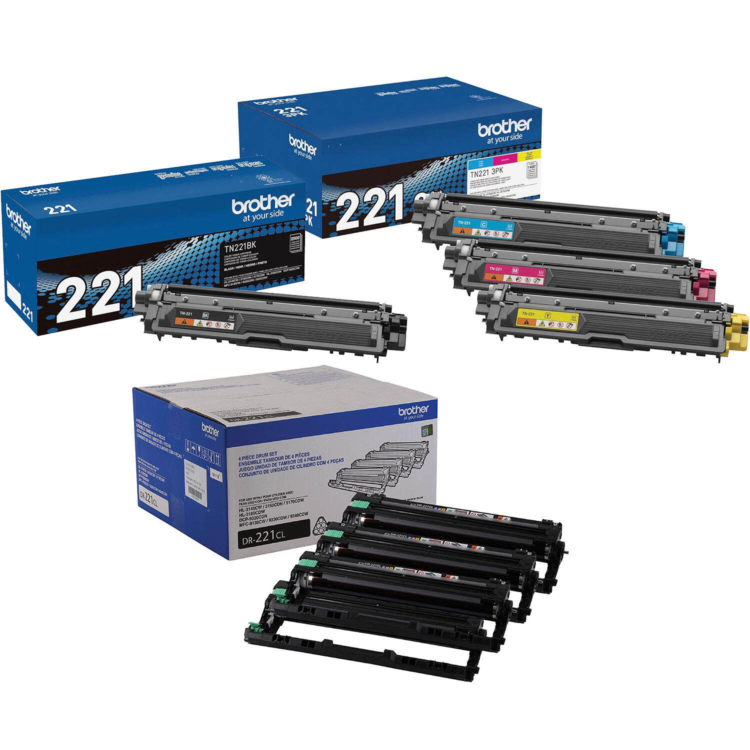 Brother TN221 DR221CL Original Toner Cartridge & Drum Combo