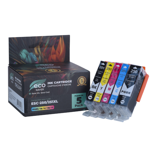 Canon PGI250XL CLI251XL Compatible Ink Cartridge Combo BK/BK/C/M/Y - Eco-saver