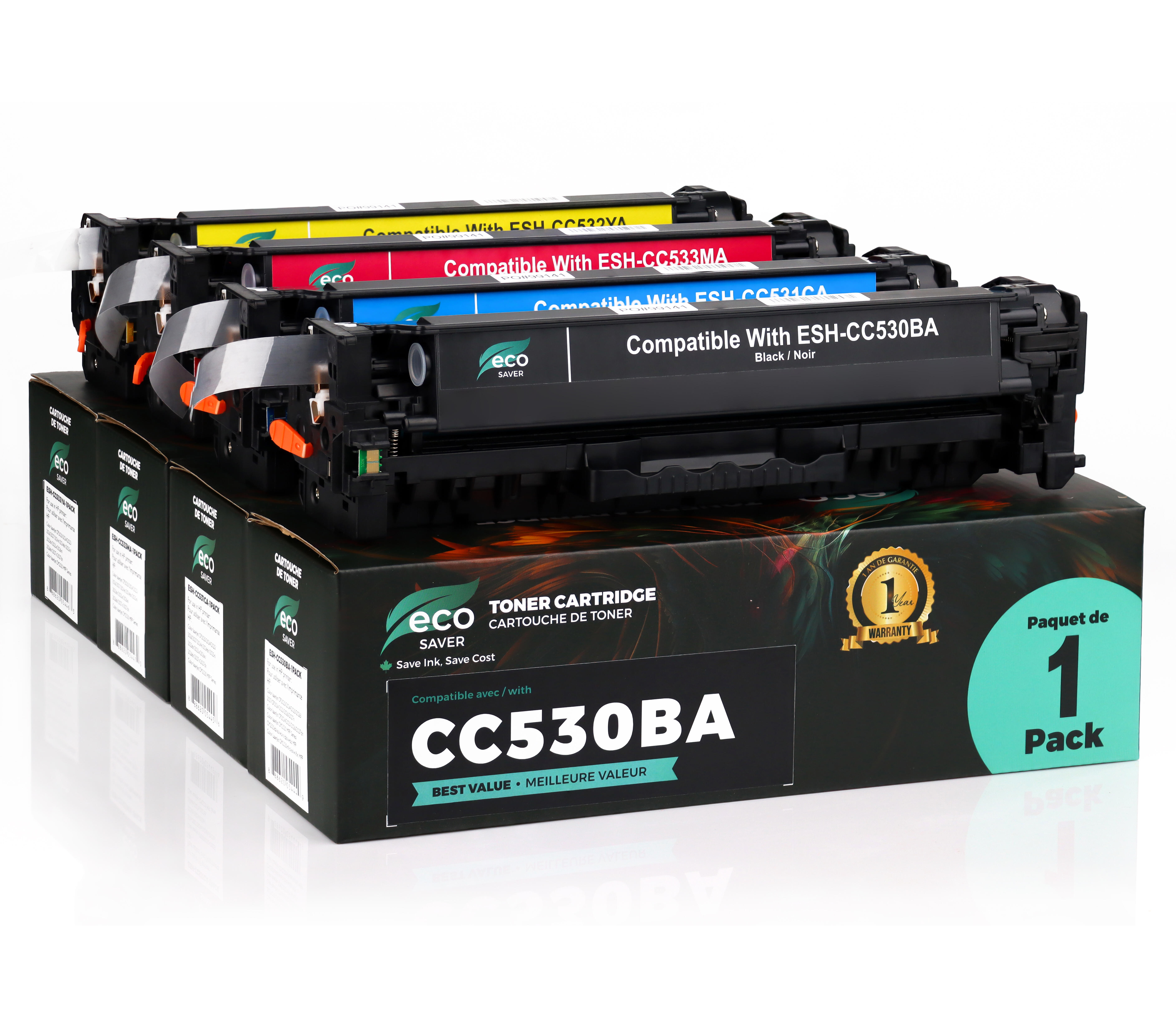 Compatible HP 304A CC530A CC531A CC532A CC533A Toner Cartridge Combo - Eco-saver