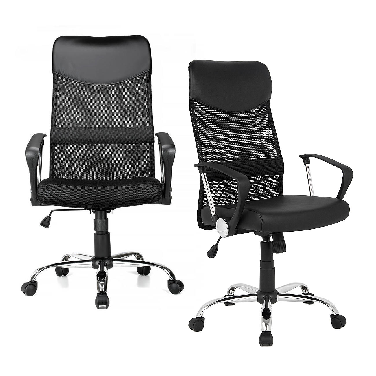 Adjustable Mesh Office Chair with Fixed Arms, High Back, Fabric Seat
