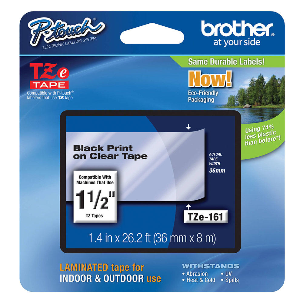 Brother TZe-161 Original Label Tape, 36mm (1.4"), Black on Clear