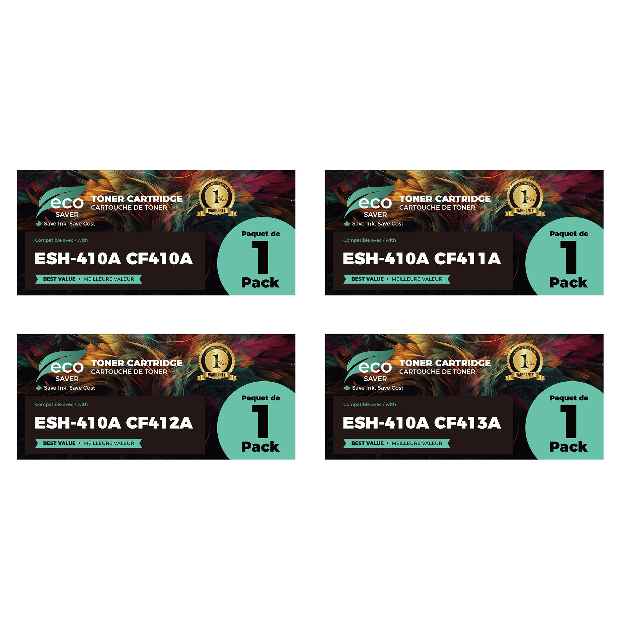 Compatible HP 410A Toner Cartridge Combo BK/C/M/Y - Eco-saver