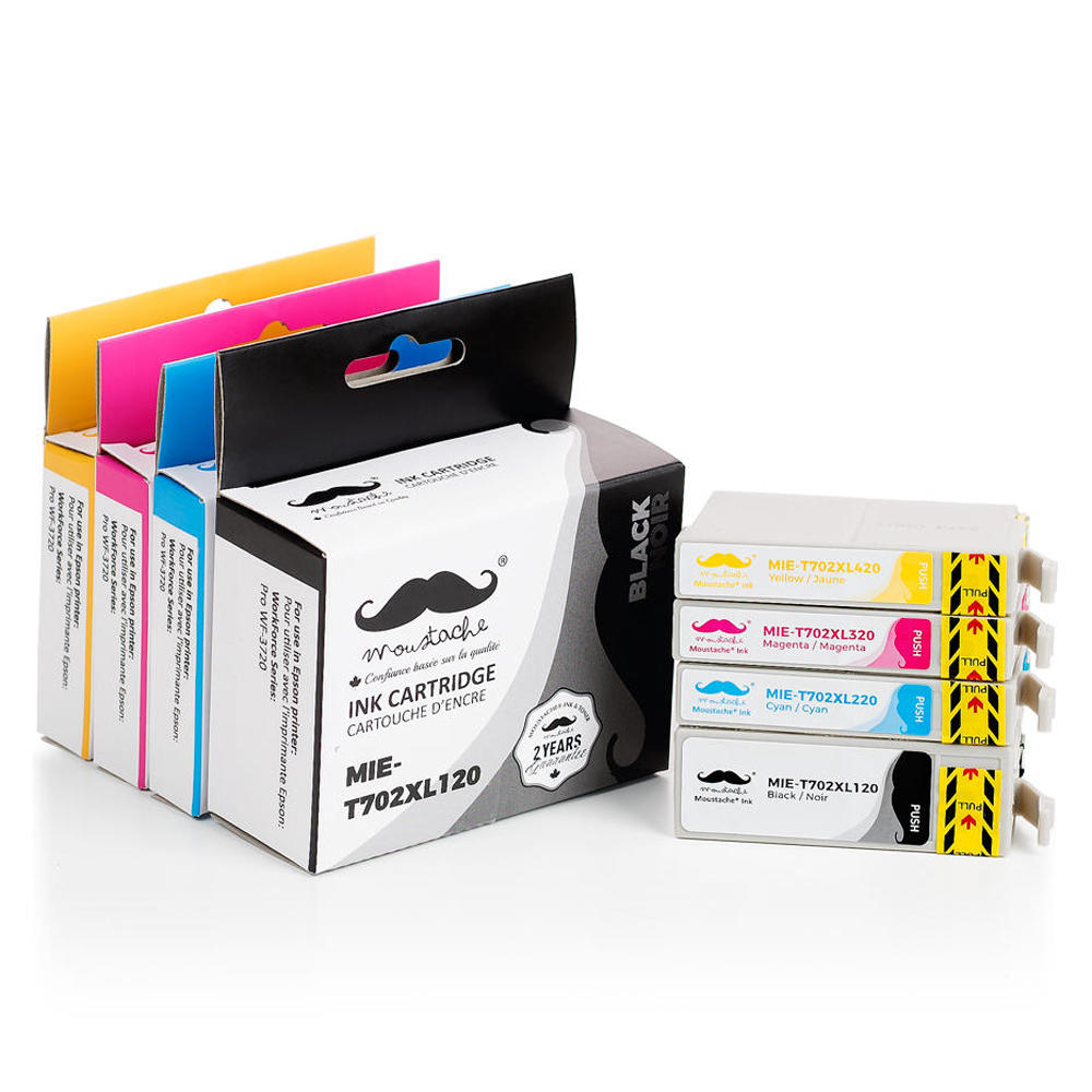 Epson 702 T702XL Remanufactured Ink Cartridge Combo High Yield BK/C/M/Y - Moustache®
