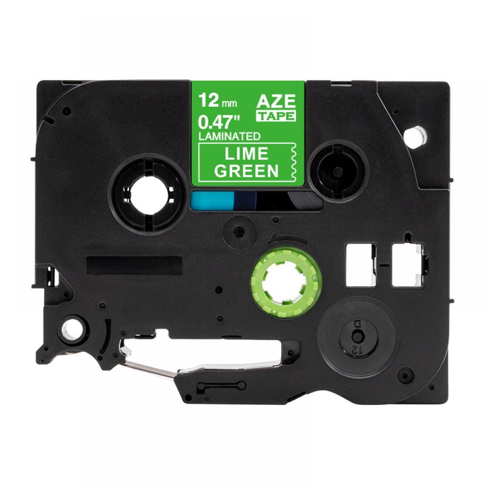 Brother TZe-MQG35 Label Tape, 12mm (0.47"), White on Lime Green, Compatible