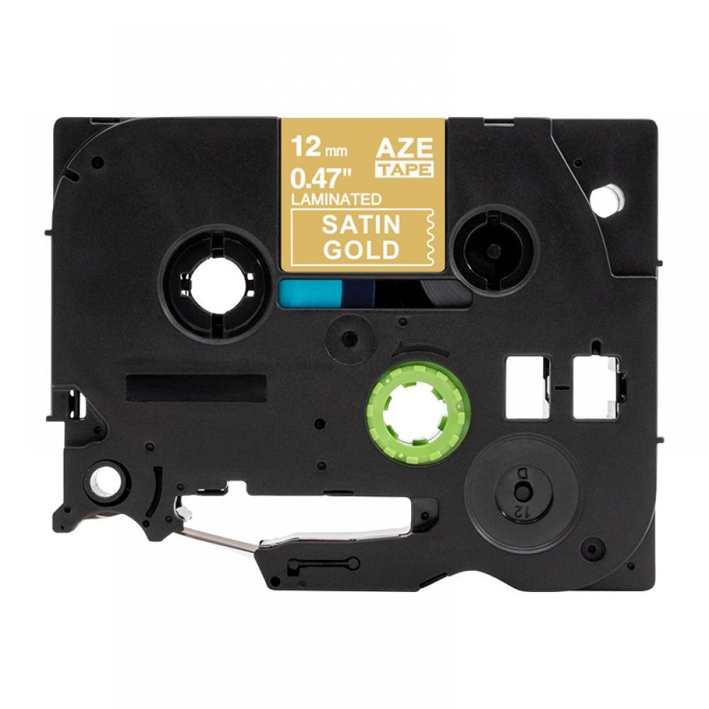 Brother TZe-MQ835 Label Tape, 12mm (0.47"), White on Satin Gold, Compatible
