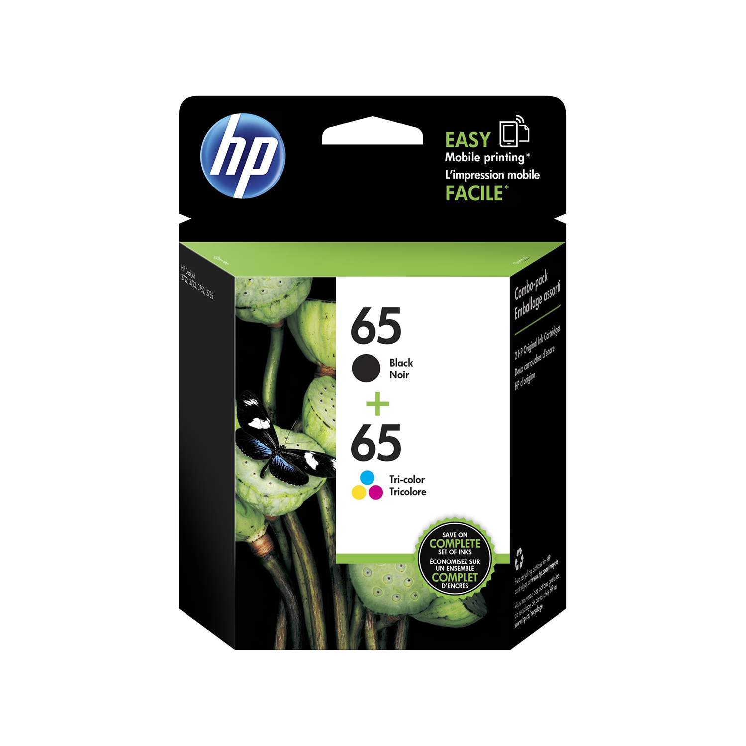 HP 65 T0A36AN Original Black and Tri-color Ink Cartridge Combo