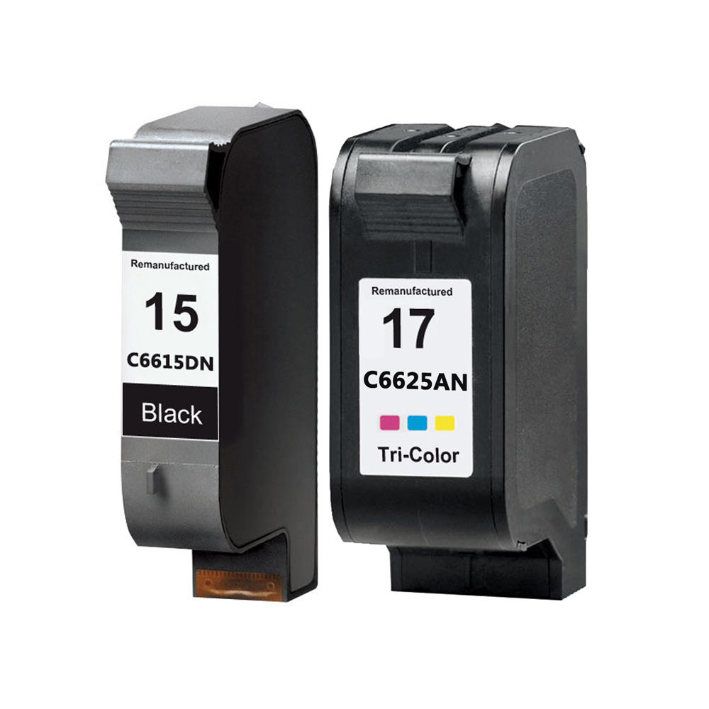 Remanufactured HP 15 C6615DN HP 17 C6625A Black and Tri-color Ink Cartridge Combo