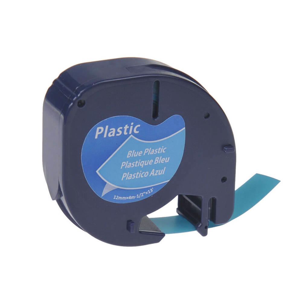 DYMO 91335 LetraTag Label Tape, 1/2" x 13', Compatible, Black on Blue, Plastic