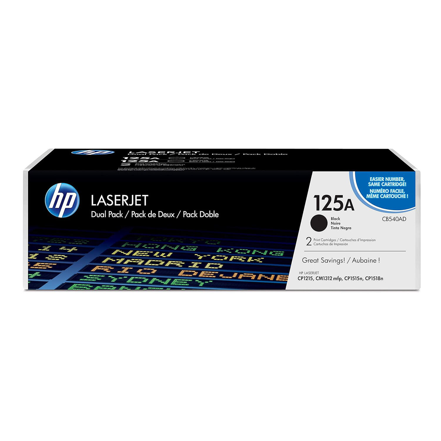 HP 125A CB540AD Original Black Toner Cartridge, 2/Pack