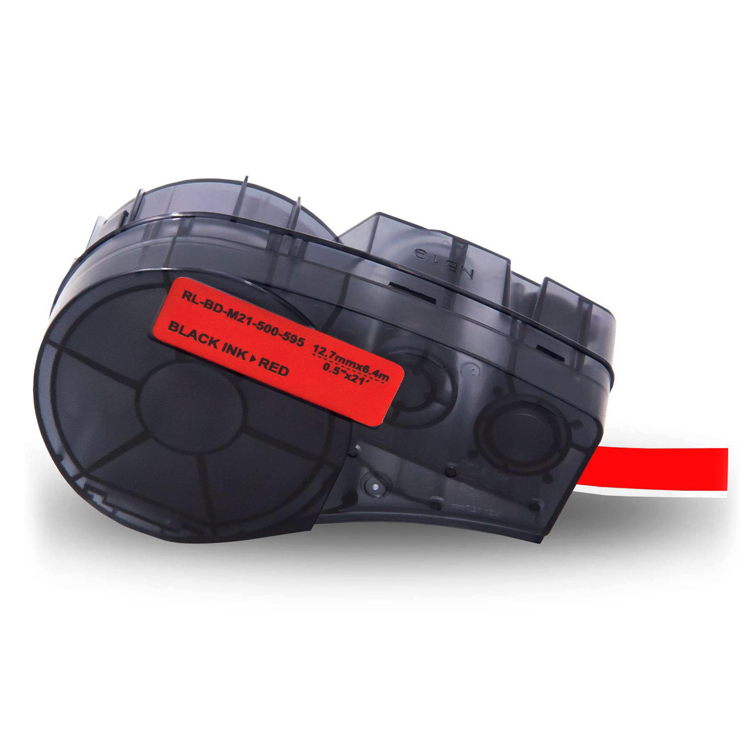 Brady BMP21 Series Indoor/Outdoor Vinyl Label, 0.5" x 21', Black on Red, Compatible