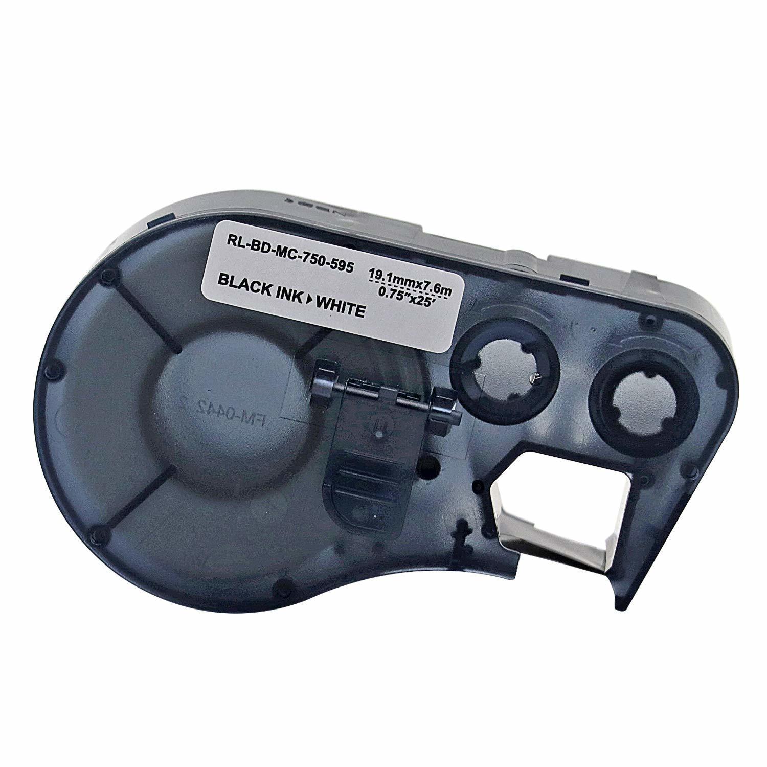 Brady MC-750-595 Vinyl Label Tape, 0.75" x 25', Black on White, Compatible