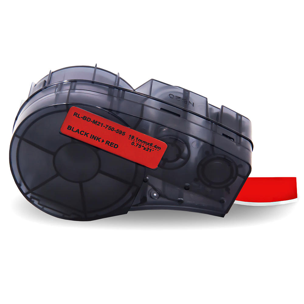 Brady BMP21 Plus Indoor/Outdoor Vinyl Label, 0.75" x 21', Black on Red, Compatible