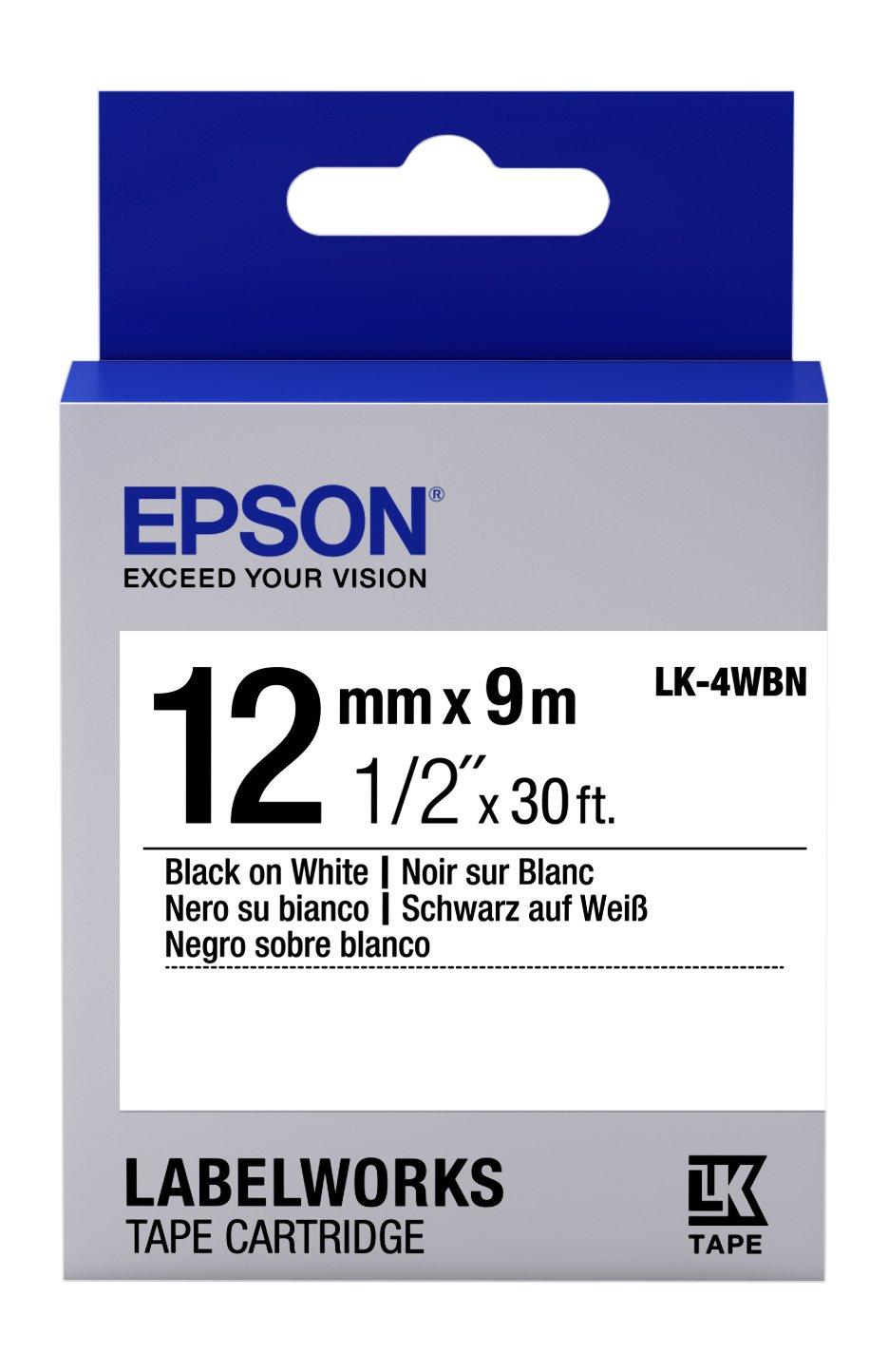 Epson LK-4WBN Original Labelworks Standard Lk Tape, 12mm(1/2''), Black on White