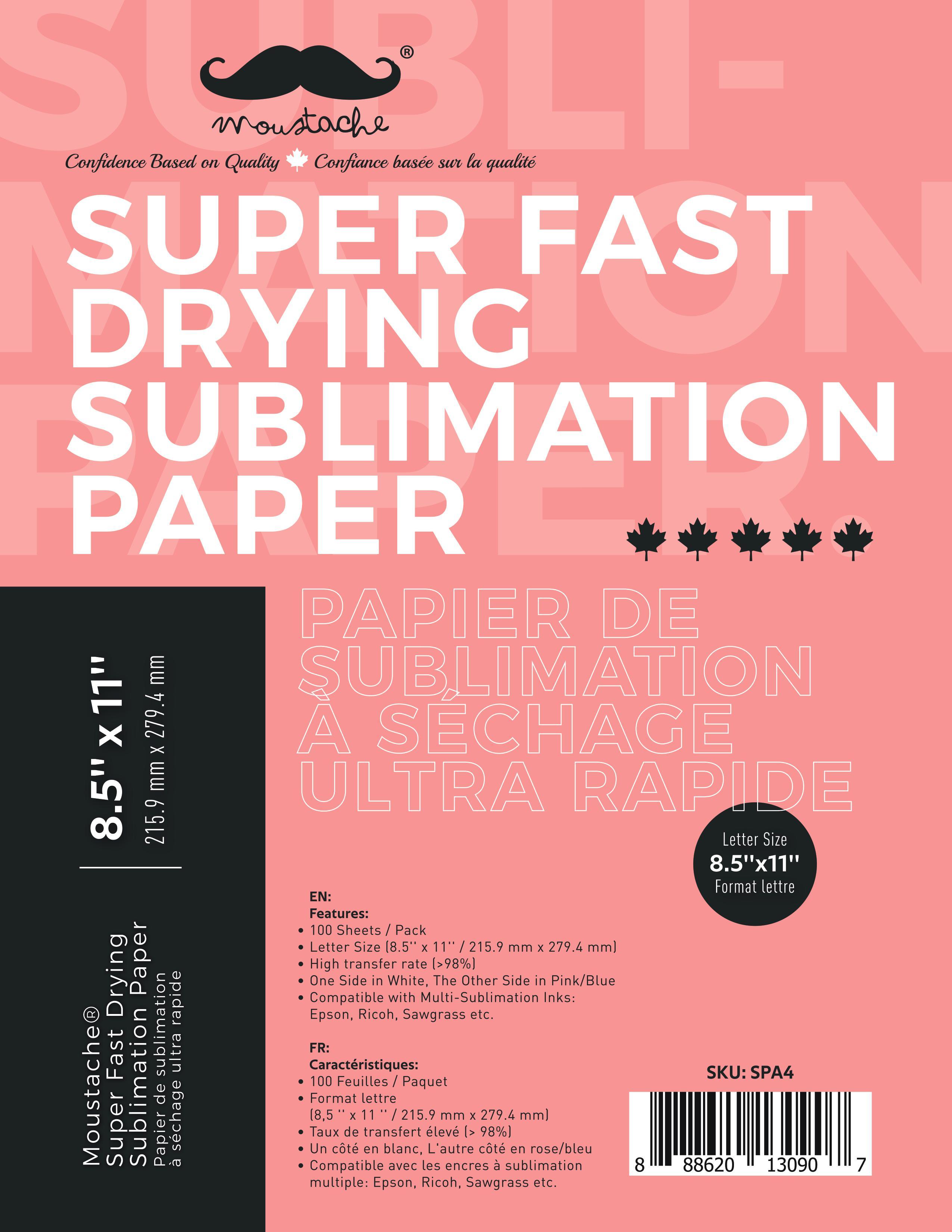 Sublimation Paper, Super Fast Drying, Letter (8.5" X 11") , 100gsm, 1PACK& 3PACK - Moustache®