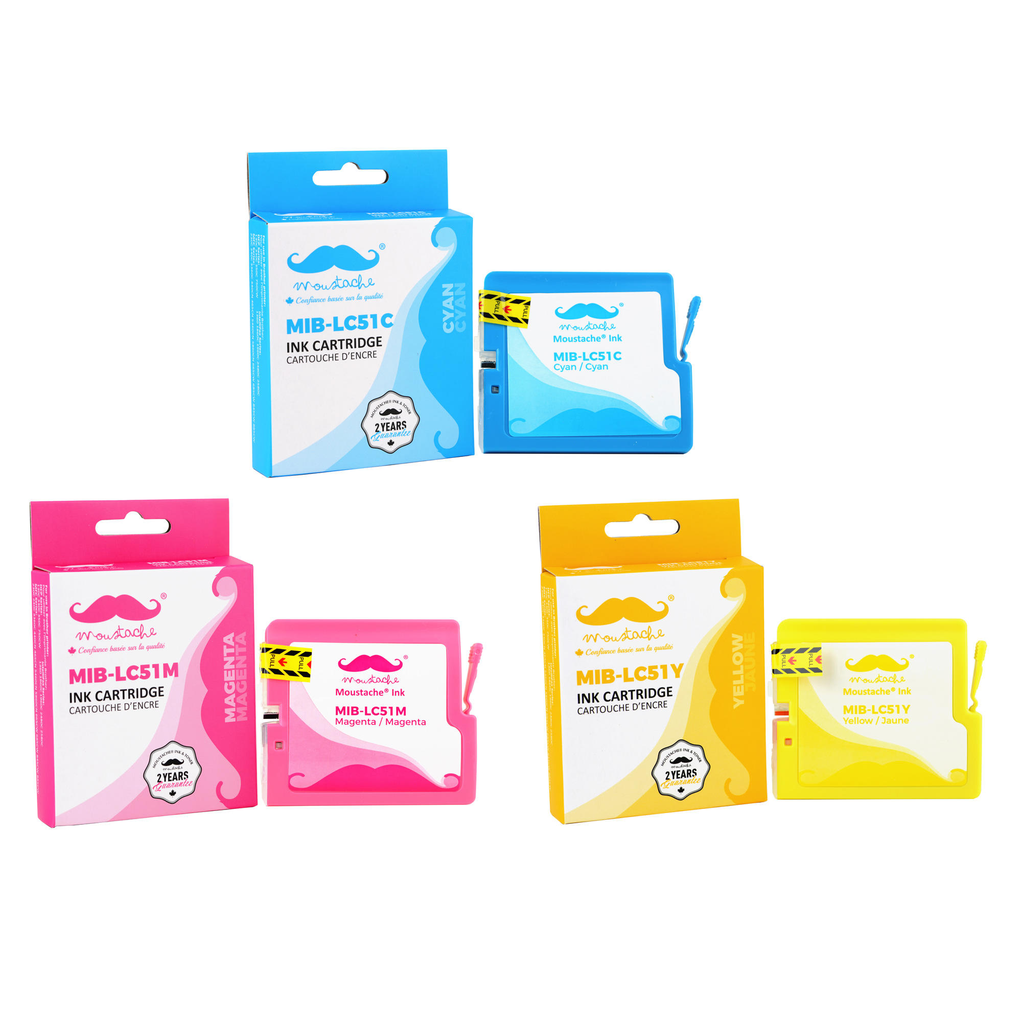 Brother LC51 3PKS Compatible Color Ink Cartridge Combo C/M/Y - Moustache®