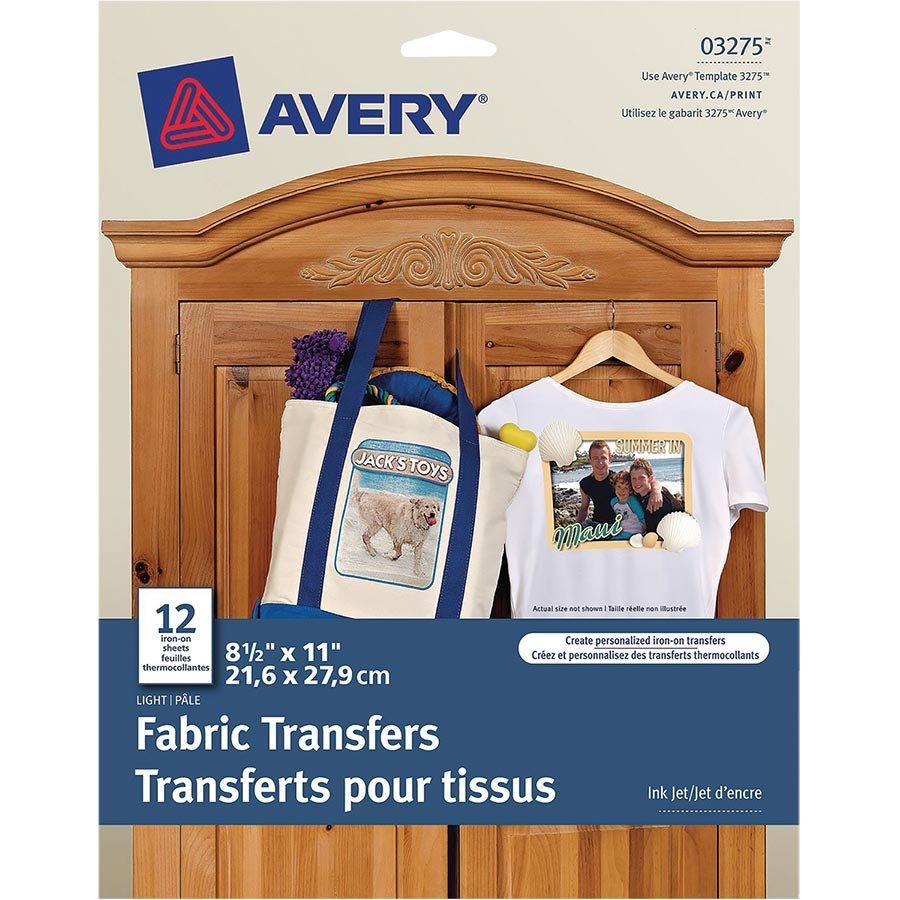 Avery T-Shirt Transfers, use on Light Fabrics, Inkjet Printers, 12 Sheets