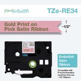 Brother TZERE34 Original P-touch Decorative Ribbon, Gold on Pink, 12mm (0.47")