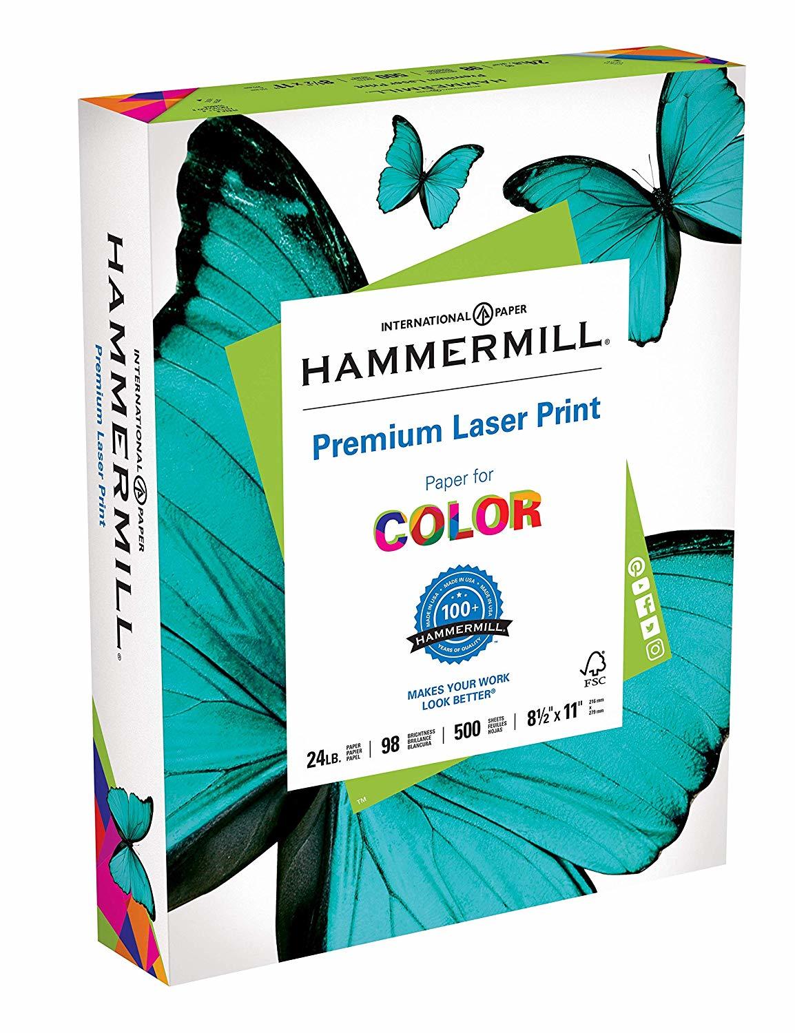 Hammermill® Premium Laser Paper, 24 lbs, 98 Bright, Letter / Legal / 11'' x 17'', 500 Sheets / Ream