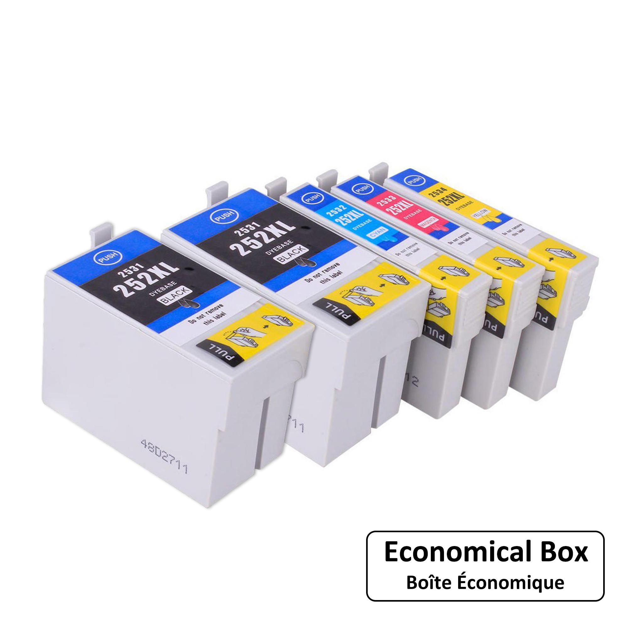 Epson T252XL Compatible Ink Cartridge Combo High Yield BK/BK/C/M/Y - Economical Box