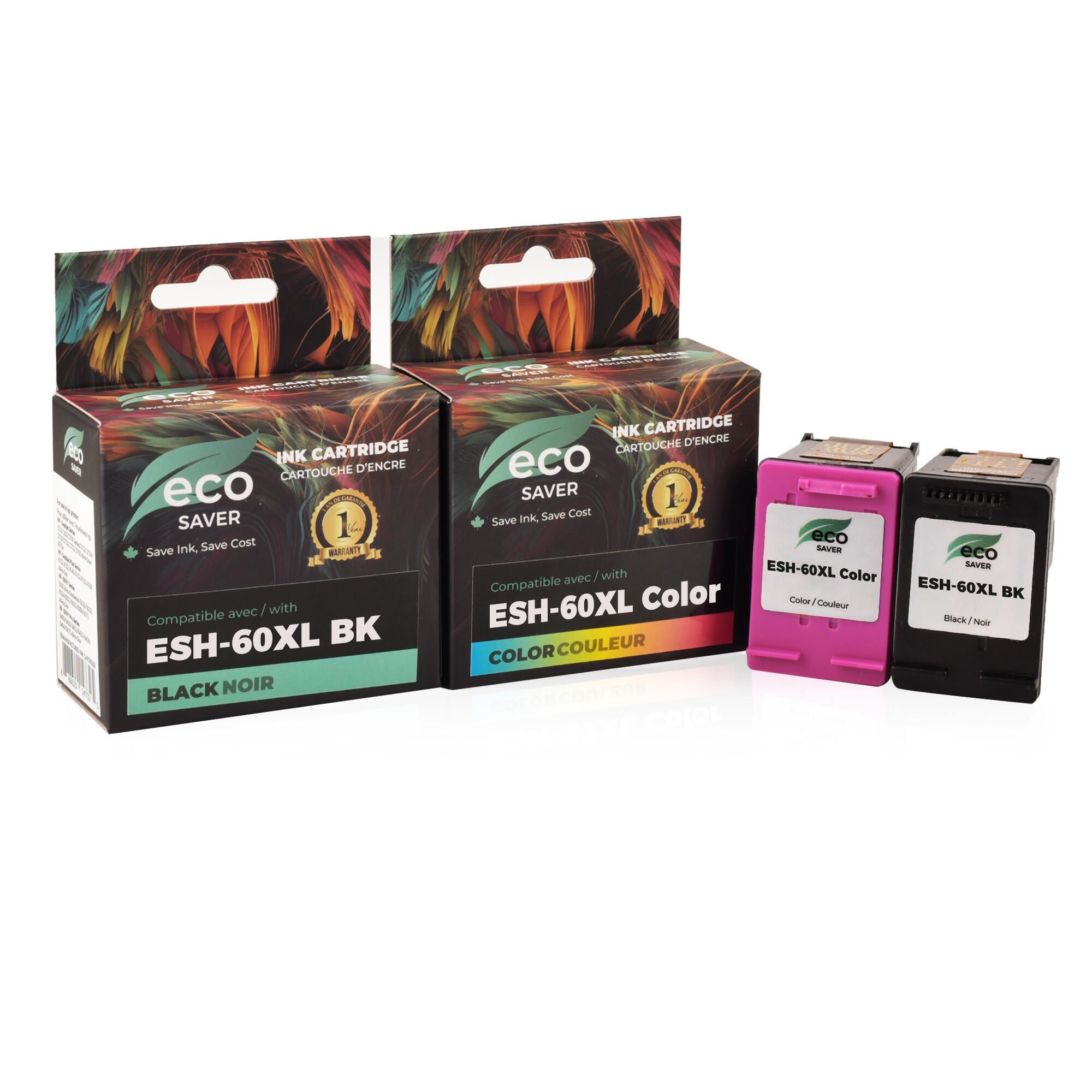 Remanufactured HP 60XL Black and Color Ink Cartridge Combo High Yield - Eco-saver